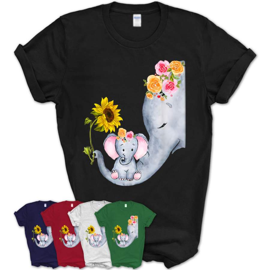 Sunflower Hippie Elephant Tshirt Mom Kids Boys Girls Gifts T-Shirt