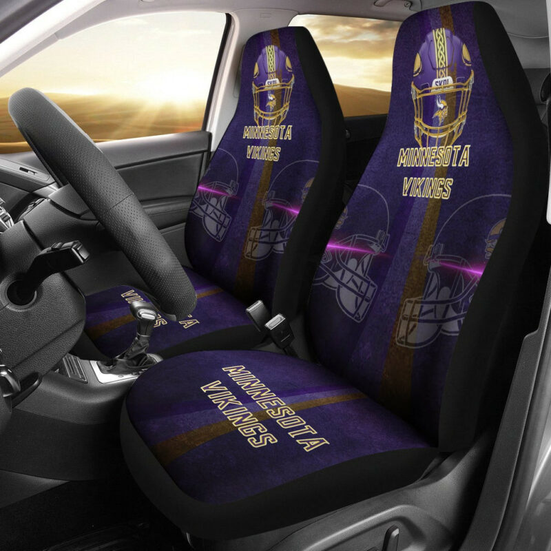 Minnesota Vikings American Football Team  Cool Purple Helmet Pink Neon Line Car Seat Covers