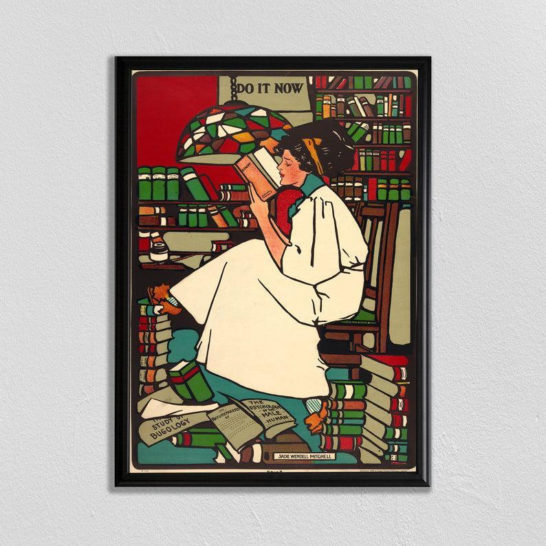 Poster Canvas Do It Now, Beautiful Girl Reading A Book, Gift For Book Lovers, Reading Poster Wall Decor, Poster Gift Decor Home Decor Wall Art Visual Art