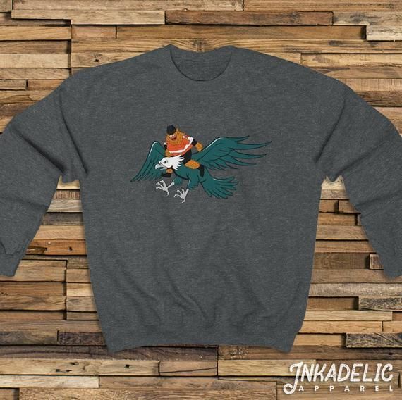 Gritty Riding An Eagle Shirt Philadelphia Pennsylvania Hockey Mascot Bird Gang Green Fly Eagles Fly Pa 2019 215 267 Crewneck Shirt