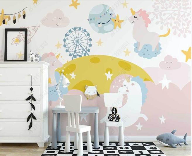 3D Cartoon Cloud Unicorn Planet Wall Mural Wallpaper Lqh 67