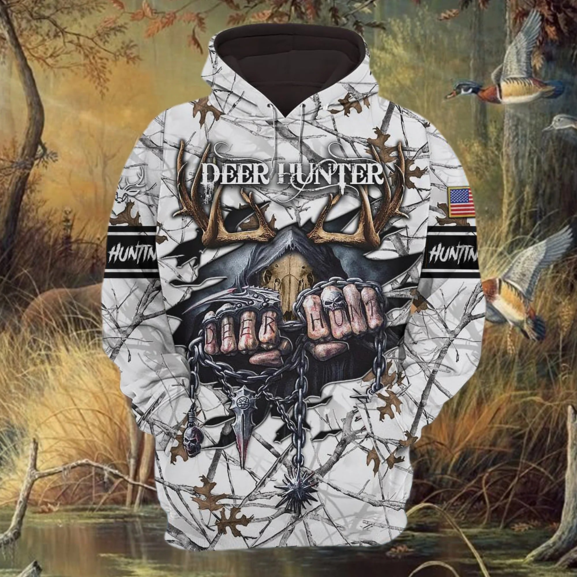 Personalized Special Deer Hunter Hoodie 3D Full Print Deer Hunt Hoodie Skull Pattern Best Gift For Hunter