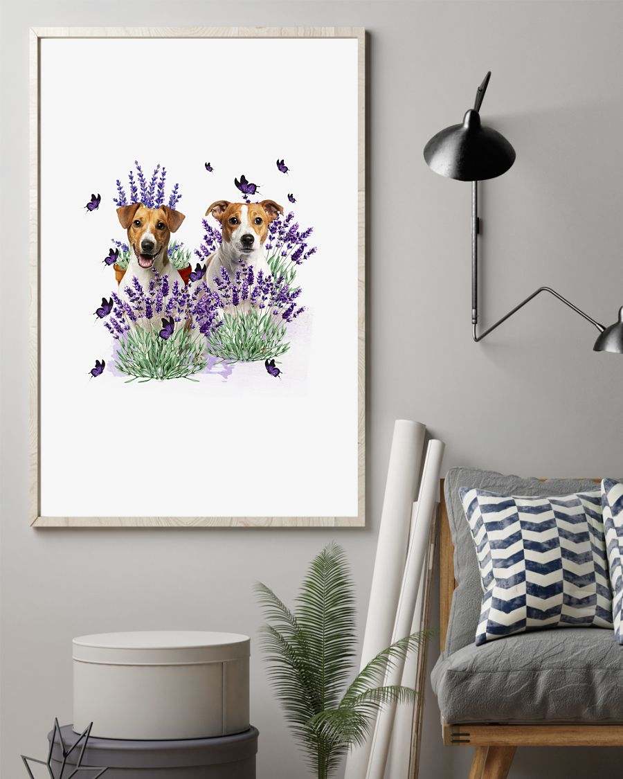Jack Russell Terrier with lavender flower poster