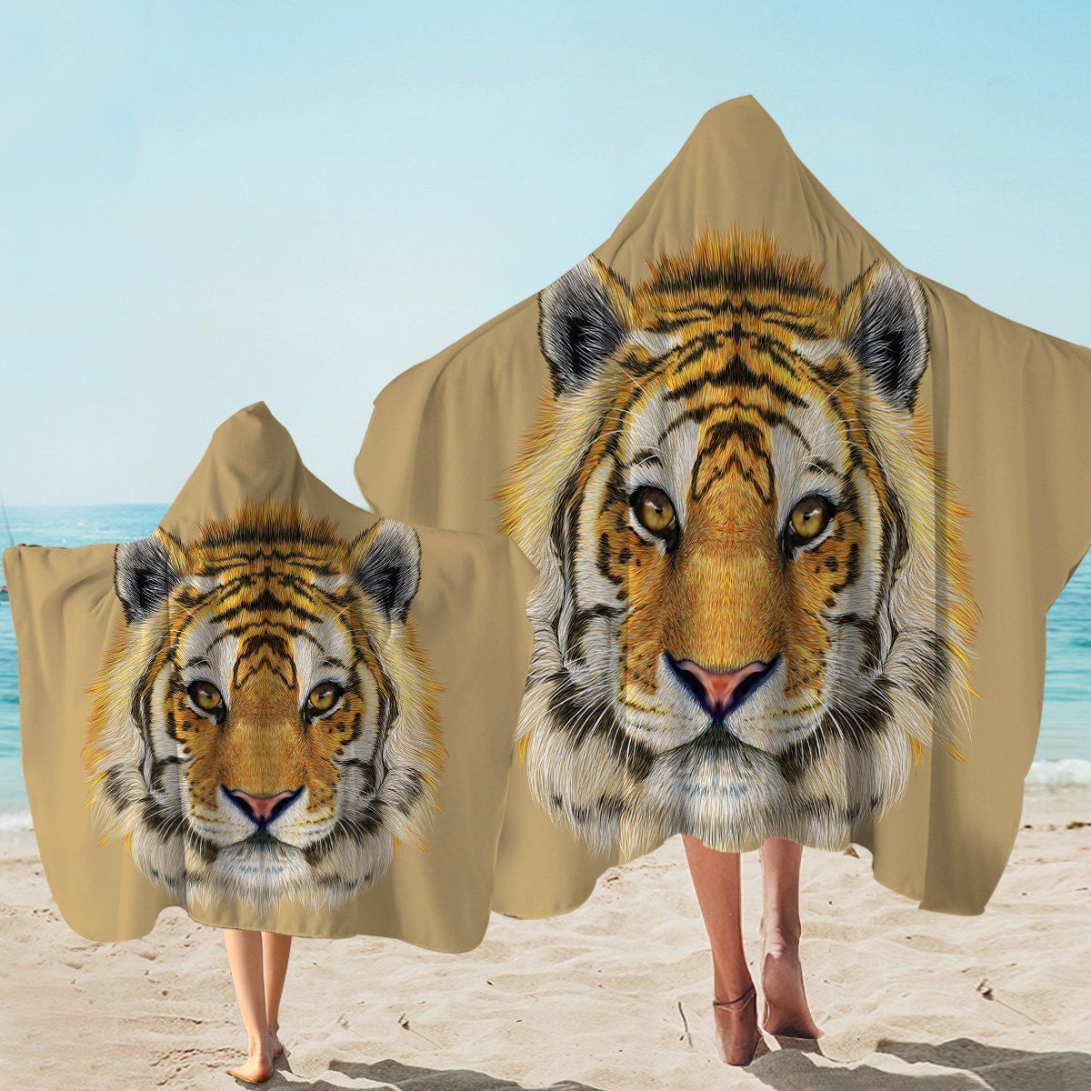 Tiger Mugshot Tan Printed Hooded Towel