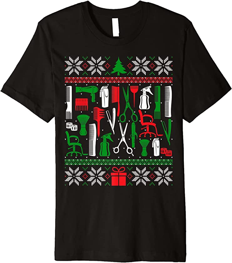 Barbershop Salon Accessories Barber Matching Ugly Christmas Premium T-Shirt