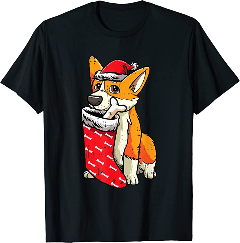 Corgi Santa Hat Christmas Pajama Cute Dog Puppy X-Mas T-Shirt