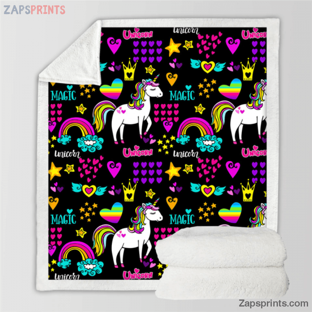 Colorful Magic Unicorn Black Blanket