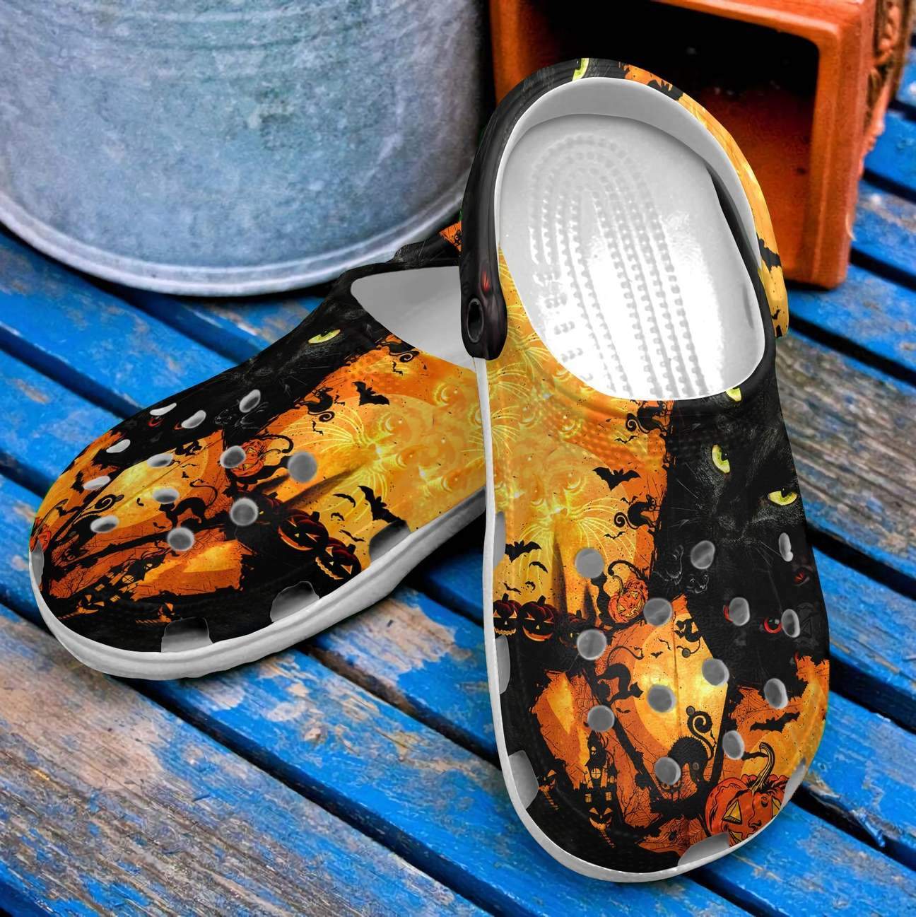 Halloween Personalized Clog, Custom Name, Text Black Cat, Fashion Style For Women, Men, Kid, Print 3D