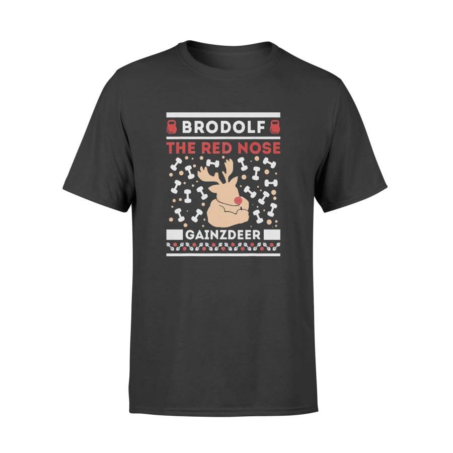 Brodolf Rudolf Workout Gym Funny Ugly Christmas Shirt – Standard T-shirt