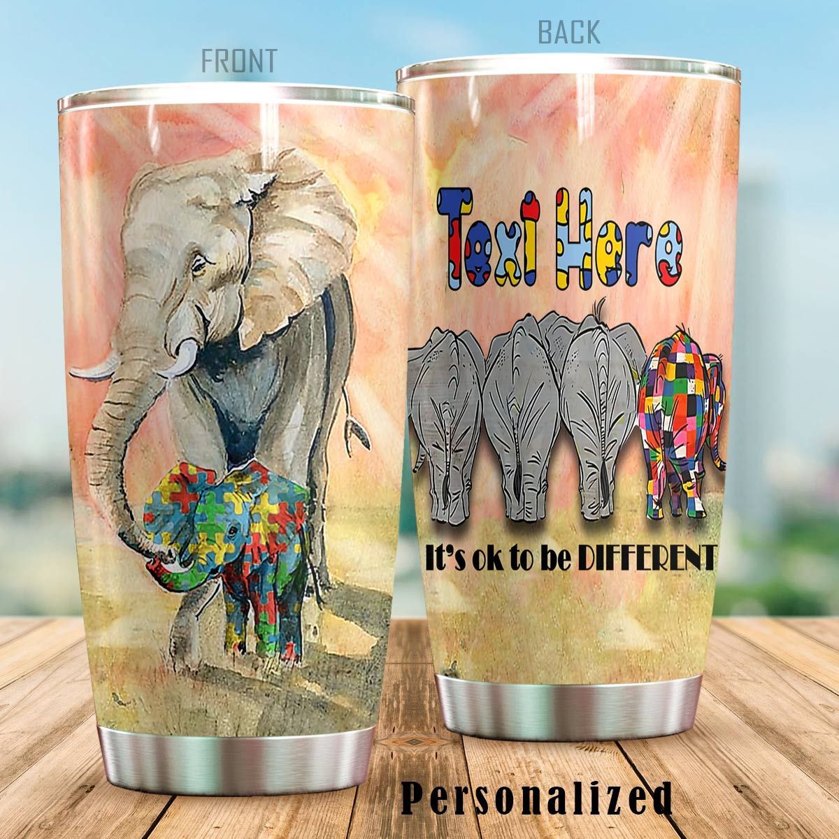 Autism Elephant Different Ho Personalized Name Stainless Steel Stainless Steel Tumbler Customize Name, Text, Number Dtbja