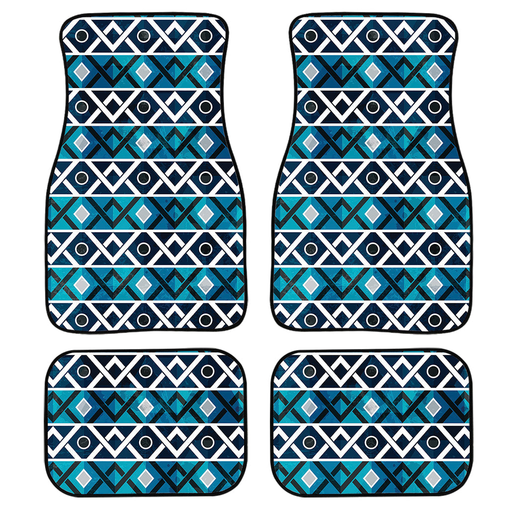 Turquoise Aztec Geometric Pattern Print Front And Back Car Floor Mats, Front Car Mat