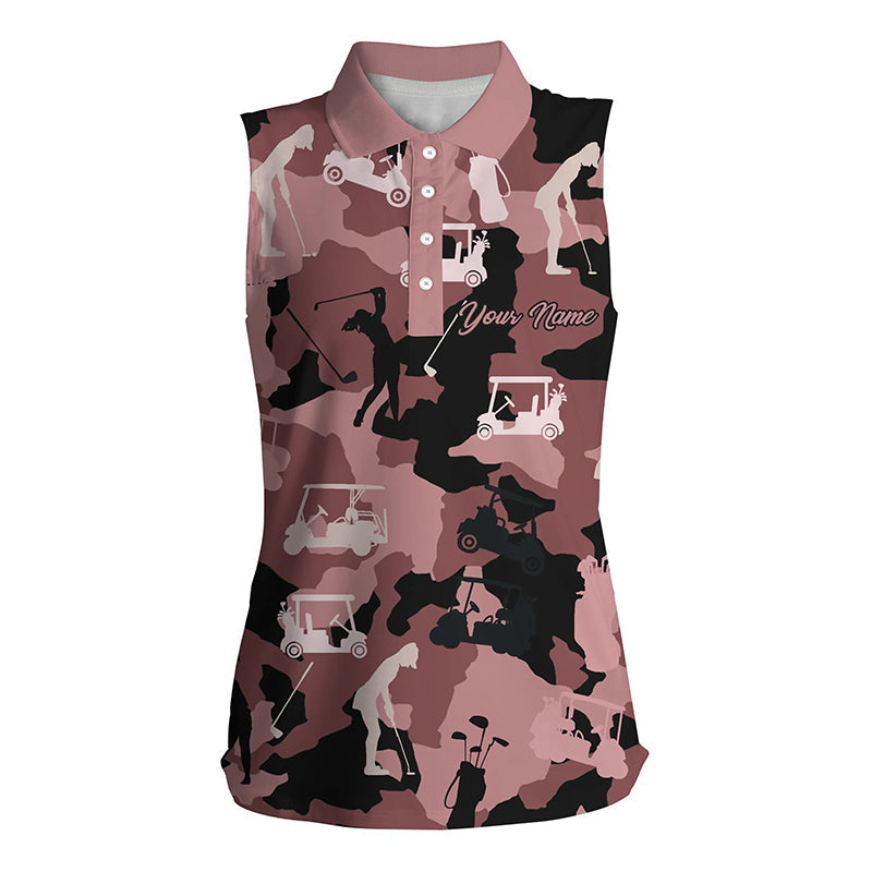 Women’S Sleeveless Golf Polo Shirt Name Black And Pink Golf Camo Ladies Golf Sleeveless Tops