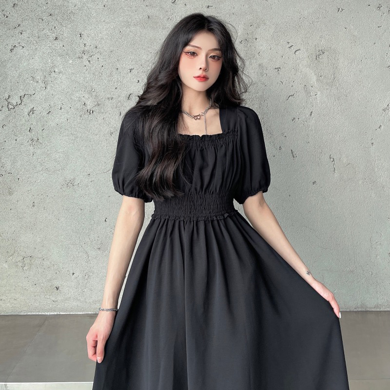 y2k Dress Women Elegant Gothic Vintage Black Casual Princess Party Midi Dress Office Lady Korean Fashion Short Sleeve Summer New alx