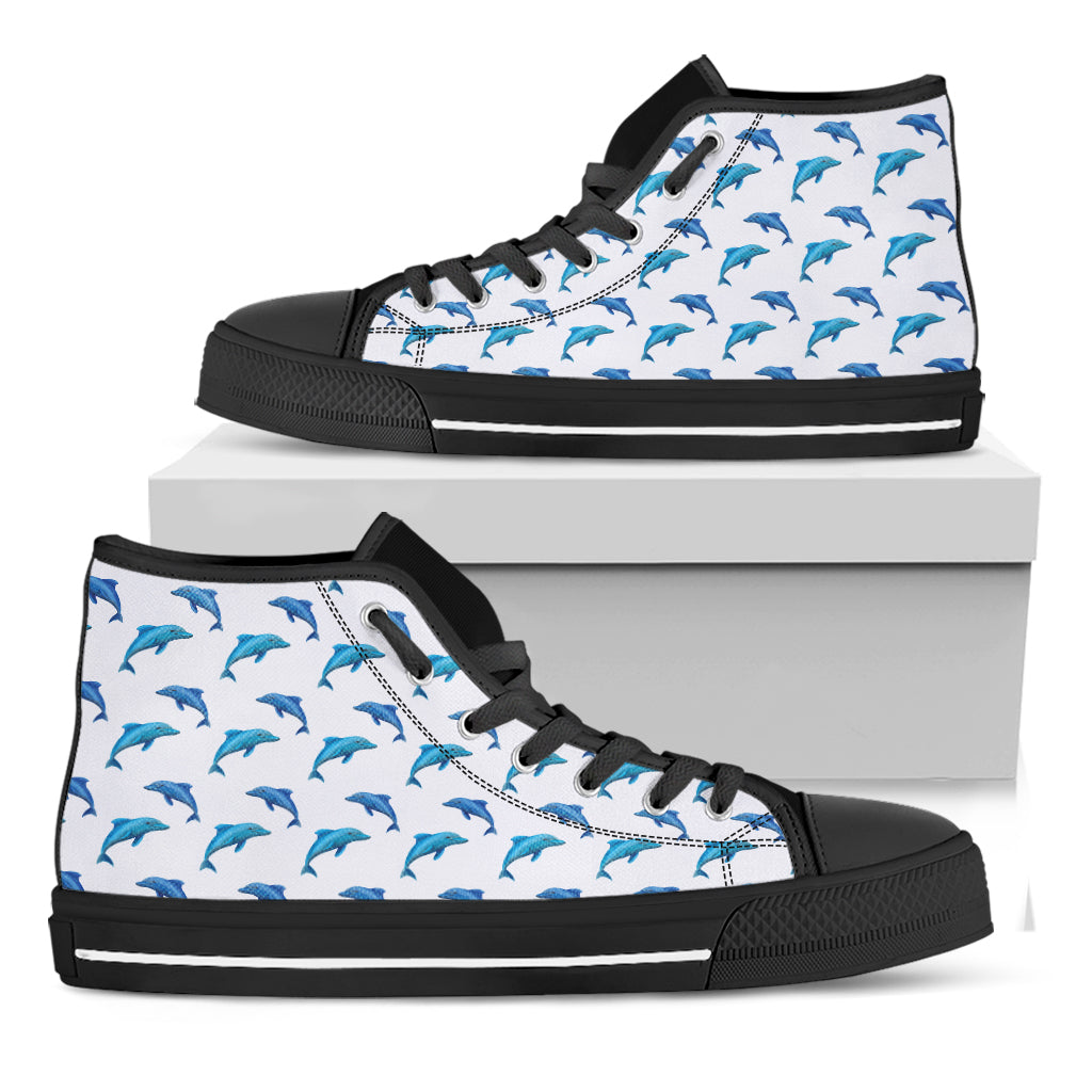 Watercolor Dolphin Pattern Print Black High Top Shoes