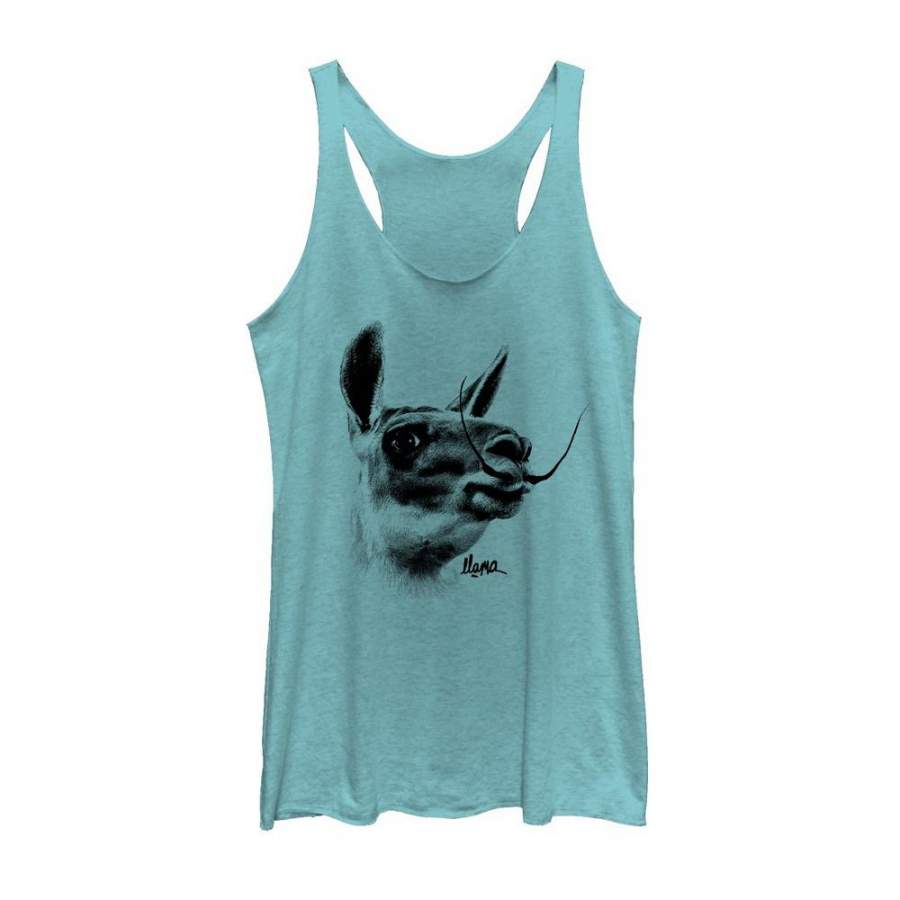 CHIN UP Women’s Llama Mustache  Racerback Tank Tahiti Blue