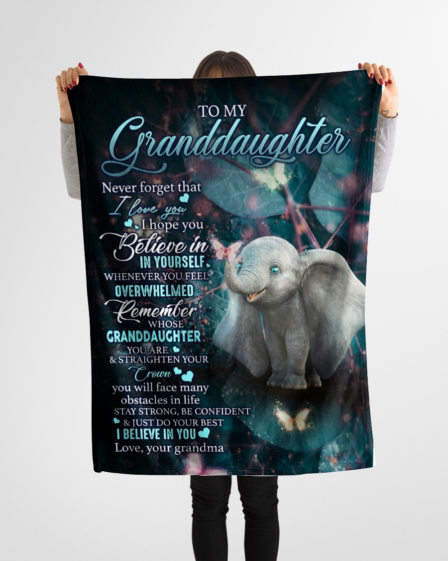 Personalized To My Granddaughter From Grandma, Big Ears Elephant Sherpa Fleece Blanket Great Customized Blanket Gifts For Birthday Christmas Thanksgiving