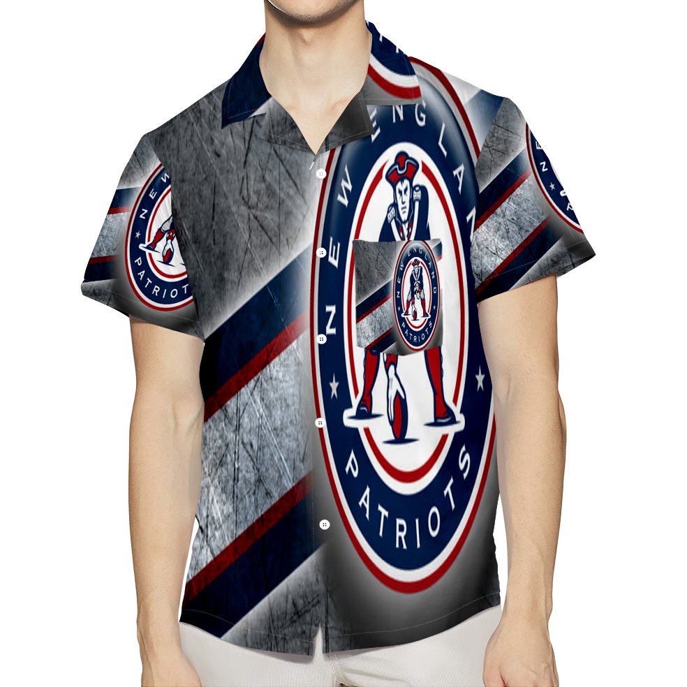 New England Patriots Logo Pat Gray 3D All Over Print Summer Beach Hawaiian Shirt With Pocket