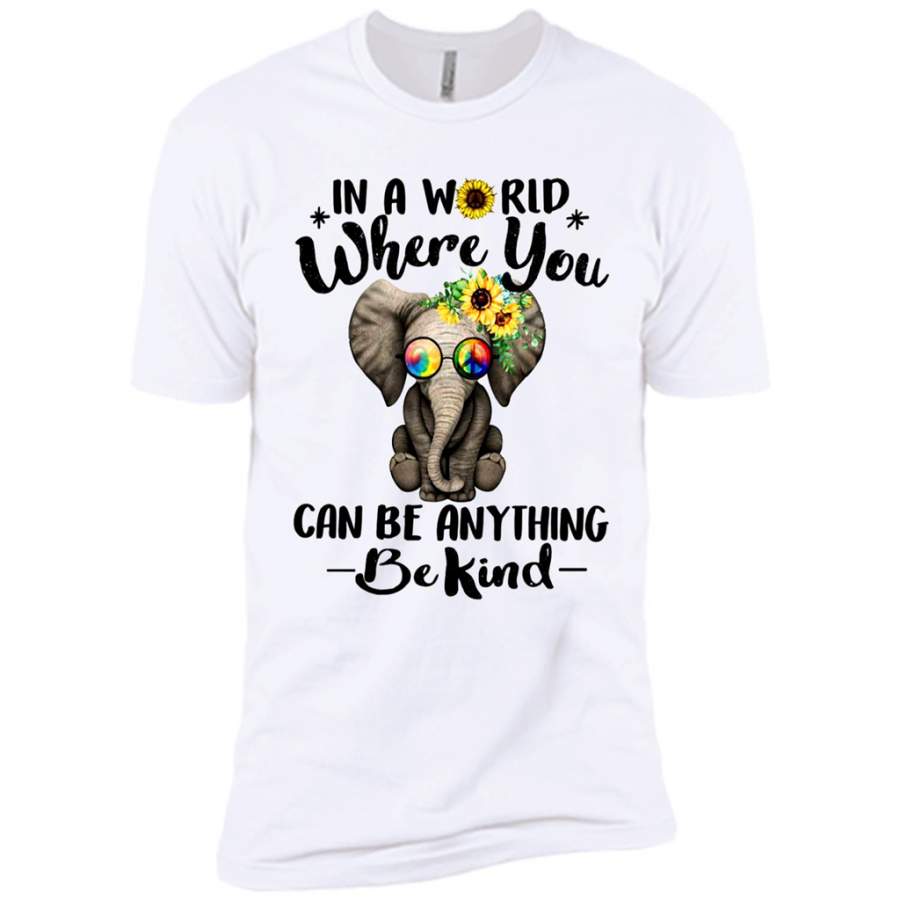 In A World Where You Can Be Anything Be Kind Floral Elephant ,Hippie Peace sign – Canvas Unisex USA Shirt