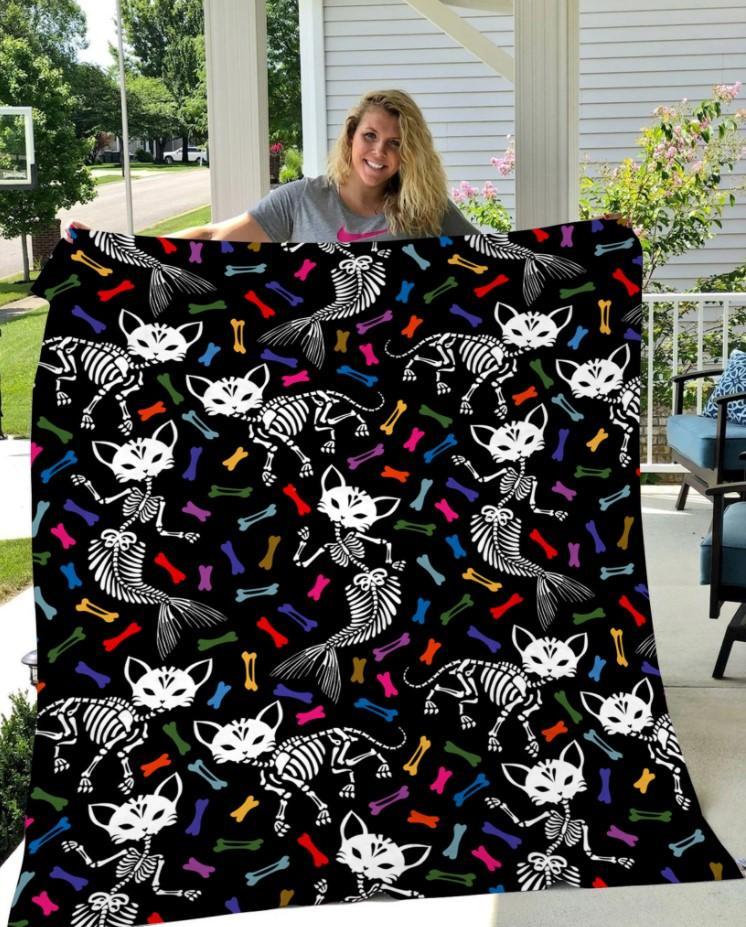 Cat Mermaid Halloween Gift Fleece Blanket – Quilt Blanket