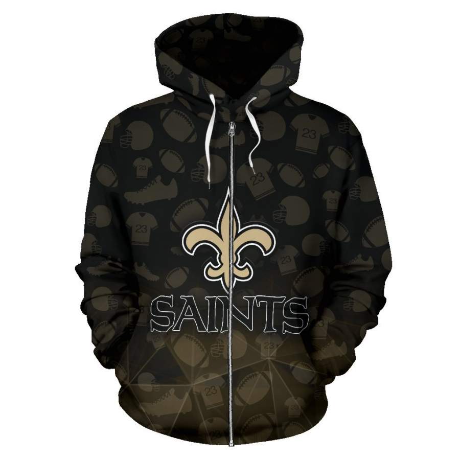 New Orleans Saints Zip-up Hoodie All Over Print