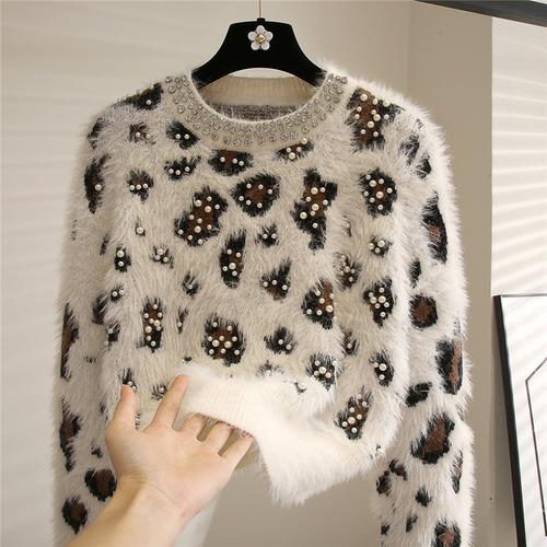 2022 Spring Clothes New Fashion Leopard-Print Sweater Women’s Pullover Loose Korean Style Round Neck Long Sleeve Knitting Tops alx