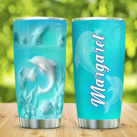 Ceramic Style Dolphin Personalized Kd2 Stainless Steel Tumbler, Personalized Tumblers, Tumbler Cups, Custom Tumblers