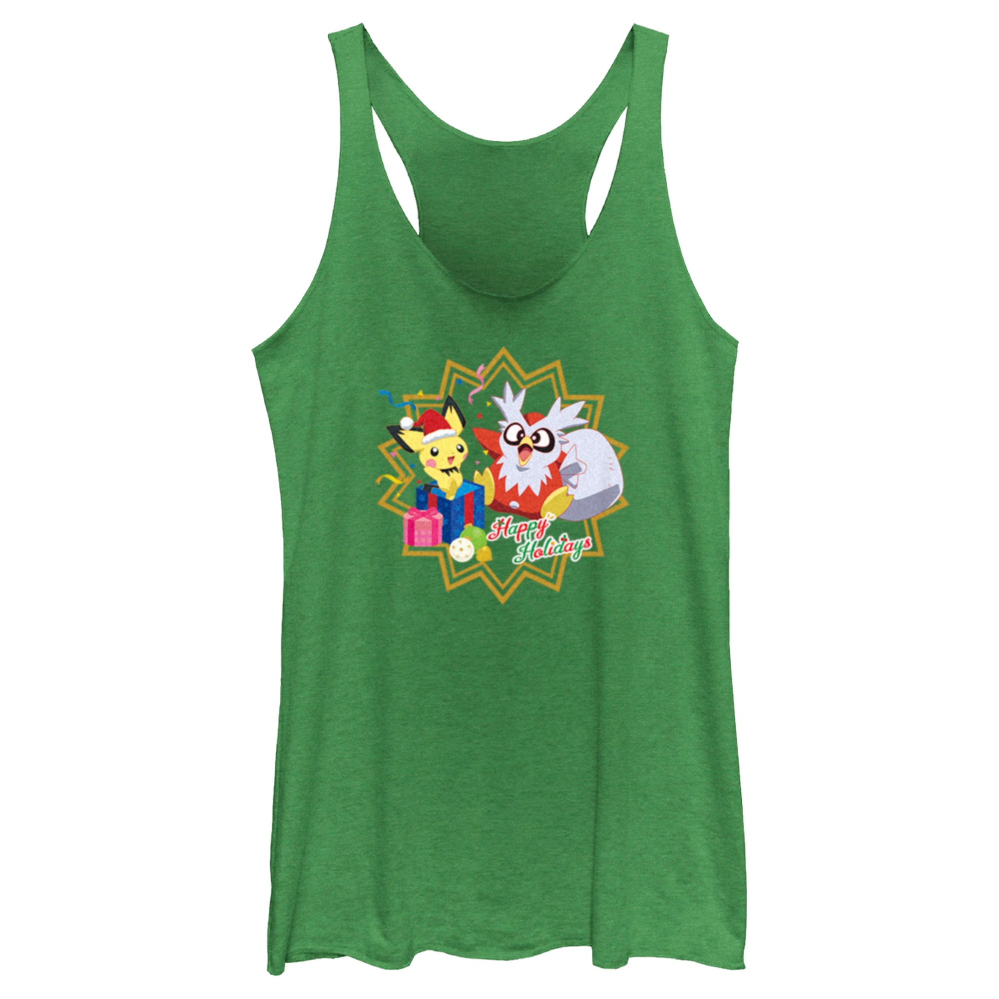 Women’S Pokemon Christmas Pikachu And Delibird Happy Holidays Racerback Tank Top