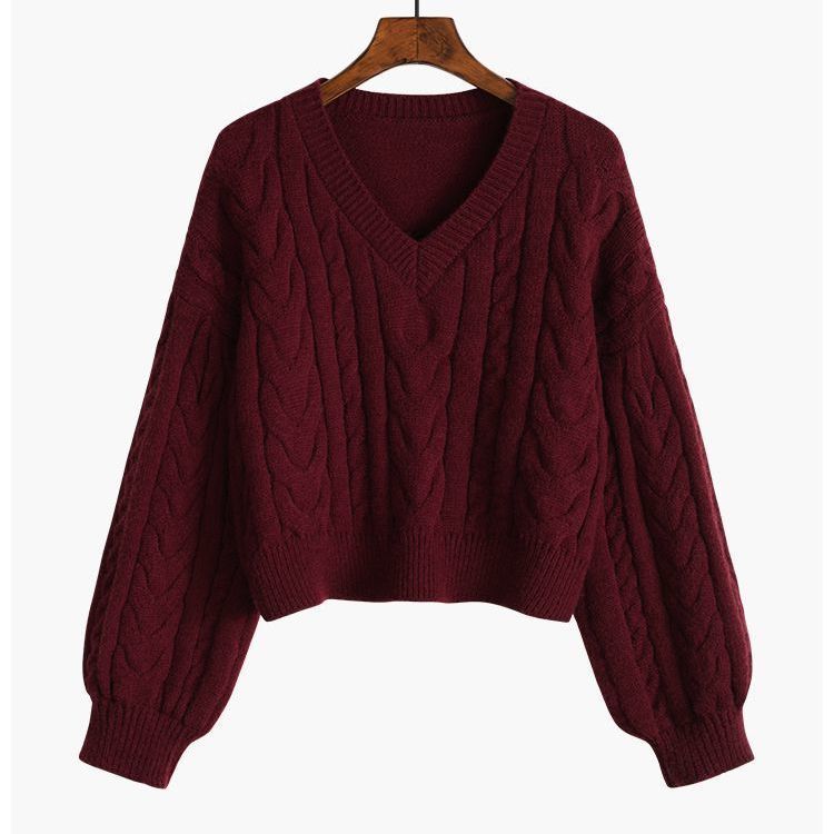 Sweaters Women Lovely Pullover Fashion Popular Clothes Twist Vintage V-Neck Solid All-match Fall Daily College Cropped Knitwear alx