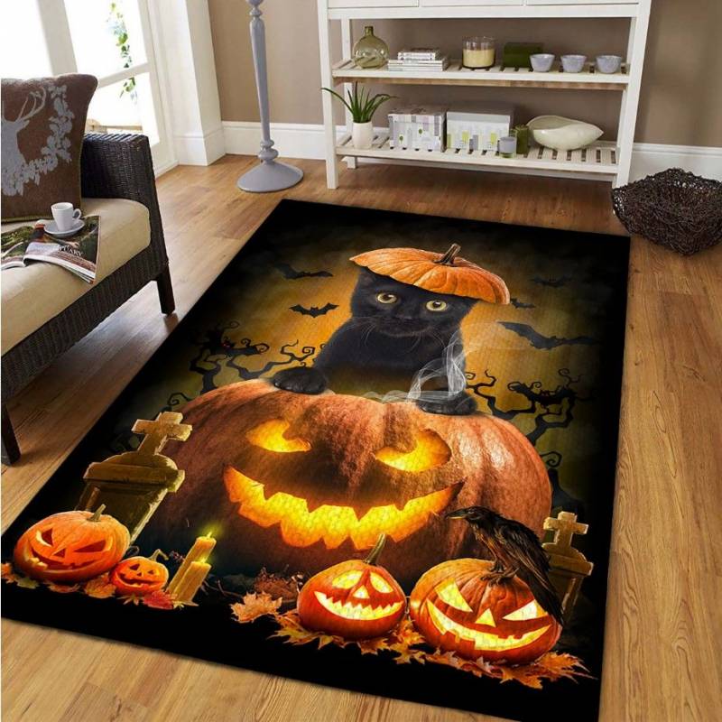 Black Cat Pumpkin Halloween D1008 Rug