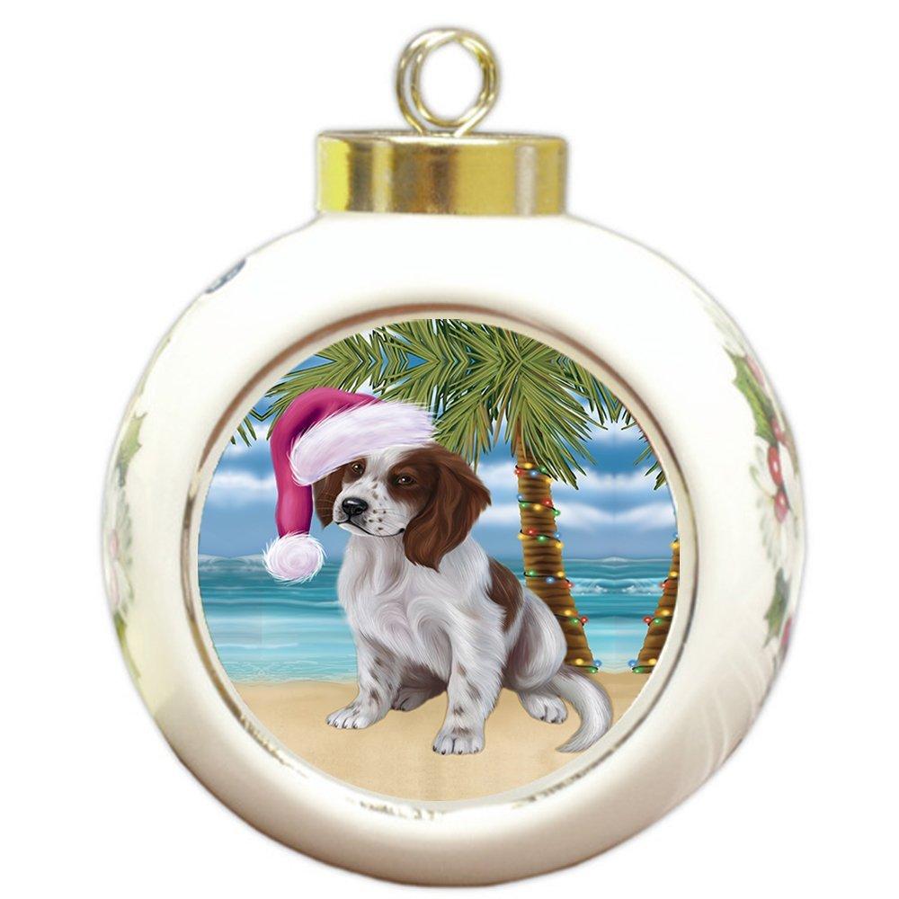 Summertime Irish Setter Puppy On Beach Christmas Round Ball Ornament Por1224