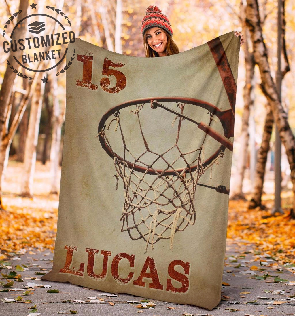 Basketball – Vintage – Personalized Name Fleece Blanket Custom Text Print 3D, Unisex, Kid, Adult