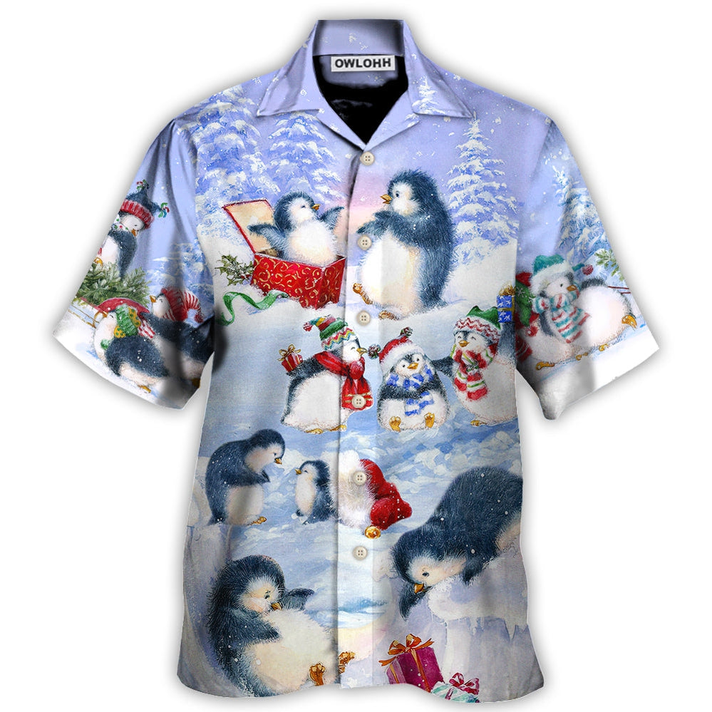 Christmas Penguin Family In Love Christmas Art Style – Hawaiian Shirt  – Owl Ohh