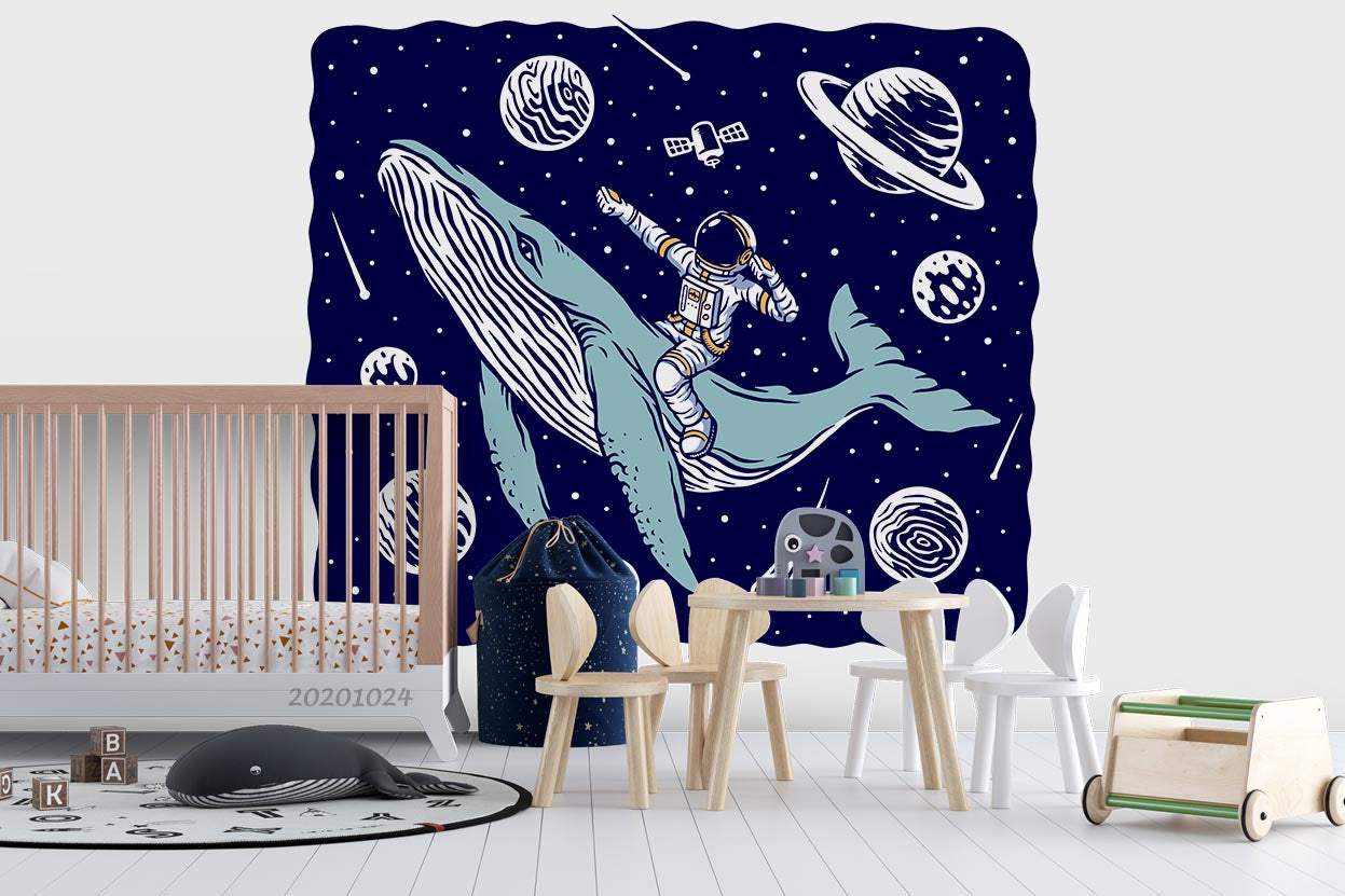 3D Astronaut Riding Whale Wall Mural Wallpaper Wj 6758