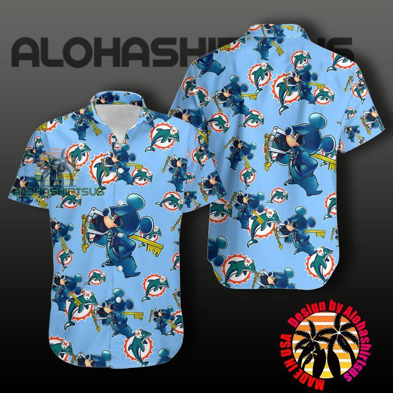 Mickey Mouse Thief Miami Dolphins Nfl Blue Cotton Hawaiian Shirts