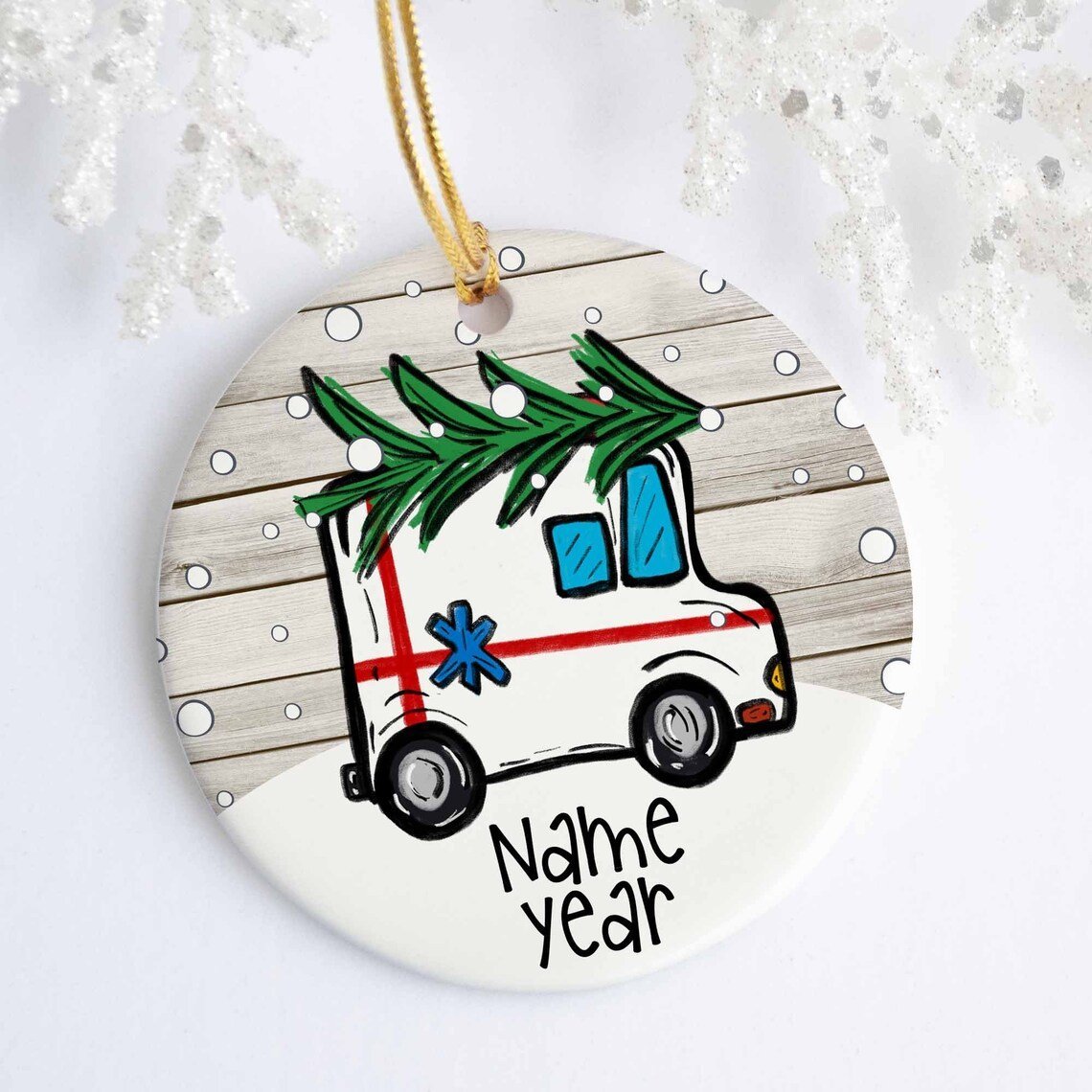 Personalized Ambulance Ornament Ceramic Porcelain Holiday Ornament Christmas Name Year Custom Ornament Paramedics Doctor