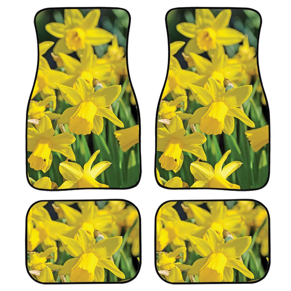 Yellow Daffodil Flower Print Front And Back Car Floor Mats, Front Car Mat