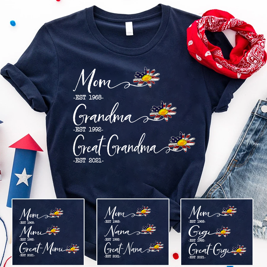 Personalized Mom Grandma Great Grandma Est Usa T-Shirt