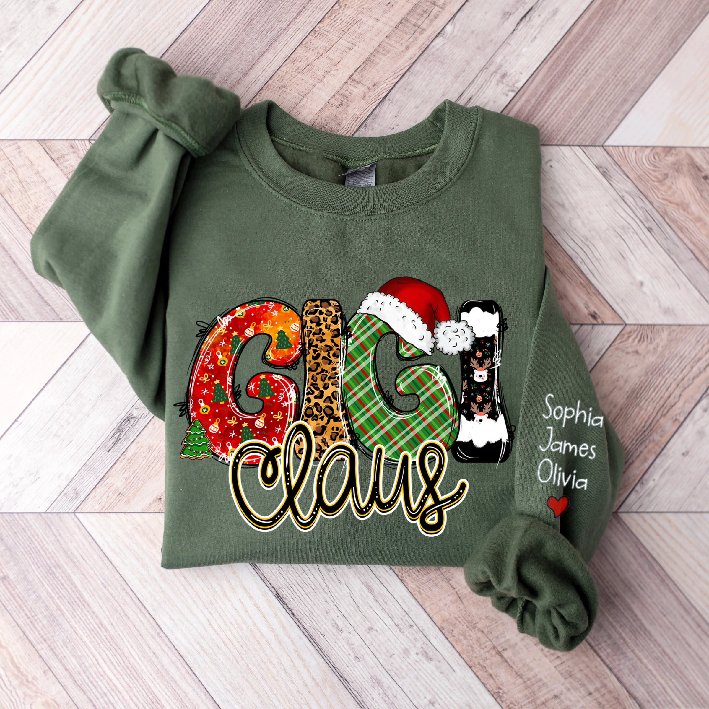 Custom Gigi Claus Sweatshirt, Christmas Gigi Claus Sweatshirt, Gigi Sweater, Custom Gigi And Grandkids Sweatshirt, Gifts For Gigi Claus