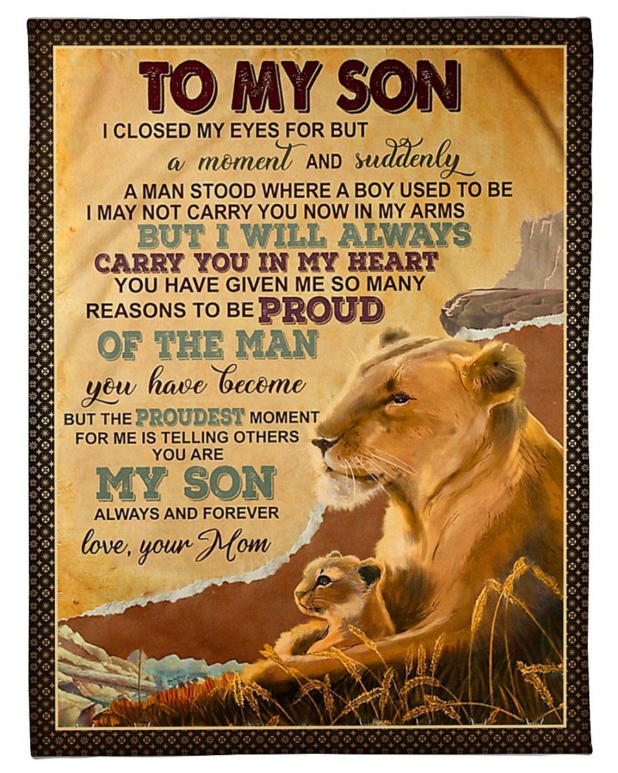 Always Carry You In My Heart Wild Lion Mama Gift For Son Fleece Blanket