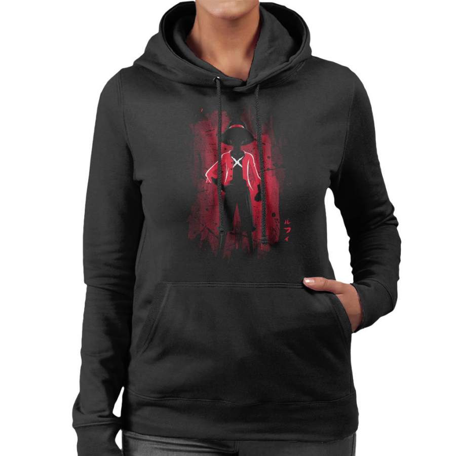 Monkey D Luffy Silhouette Red Shadow One Piece Women’s Hooded Sweatshirt