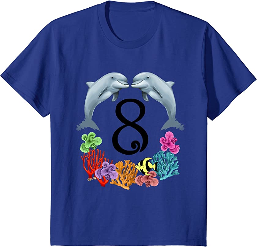 Kids 8 Year Old Dolphin Birthday Party 8th Birthday T-Shirt