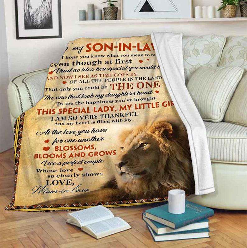 To My Son-In-Law My Heart Is Filled With Joy Fleece Blanket Animals Gift For Family,Birthday,Daughter,Son,Lion Lovers Gift Home Decor Bedding Couch Sofa Soft And Comfy Cozy