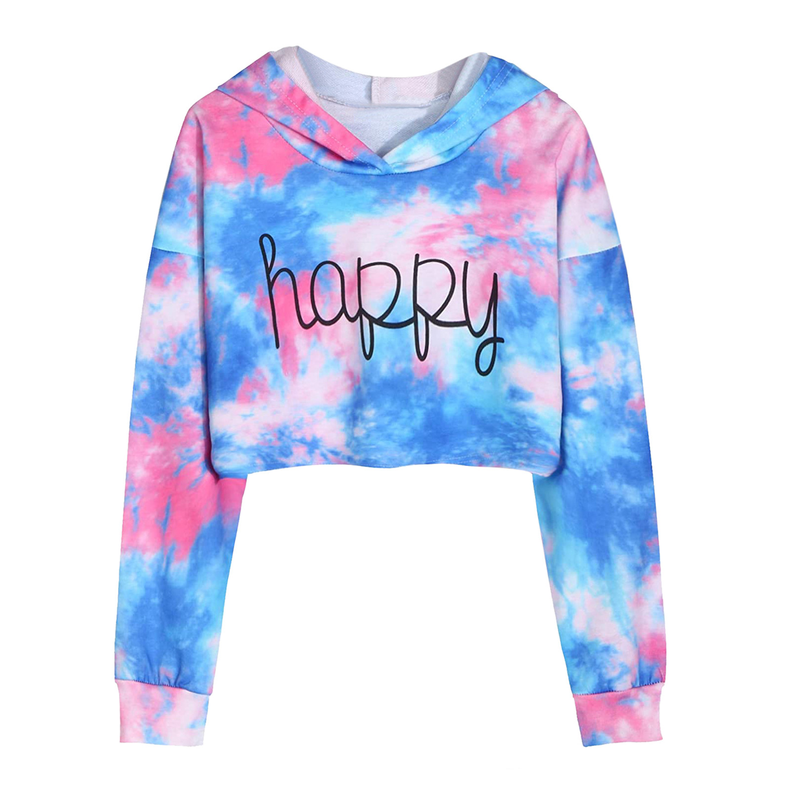 Autumn Children Sweatshirts Teen Girls Crop Tops Tie-dye Hoodies Long Sleeve Pullover Kids Fashion Sweatshirts 6 8 10 12 14Y alx