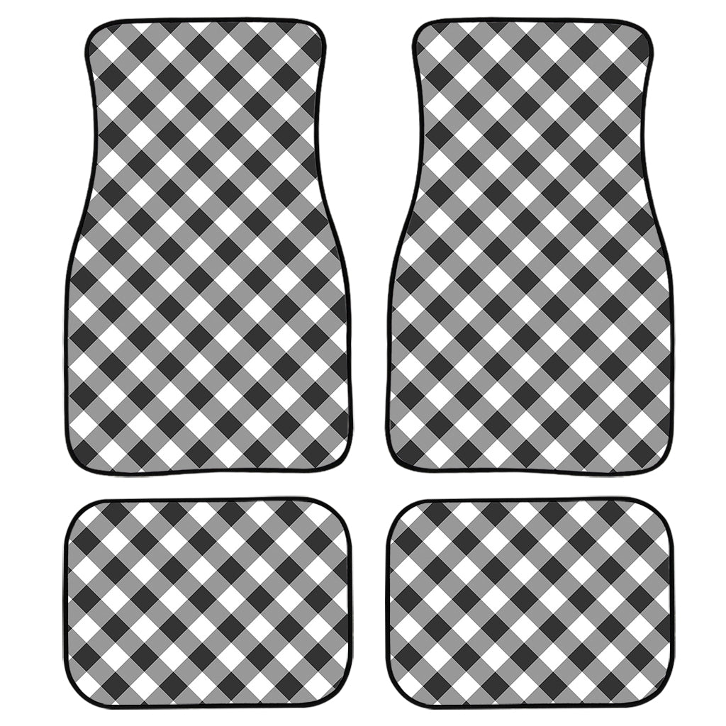 Shadow Grey And White Gingham Print Front And Back Car Floor Mats, Front Car Mat