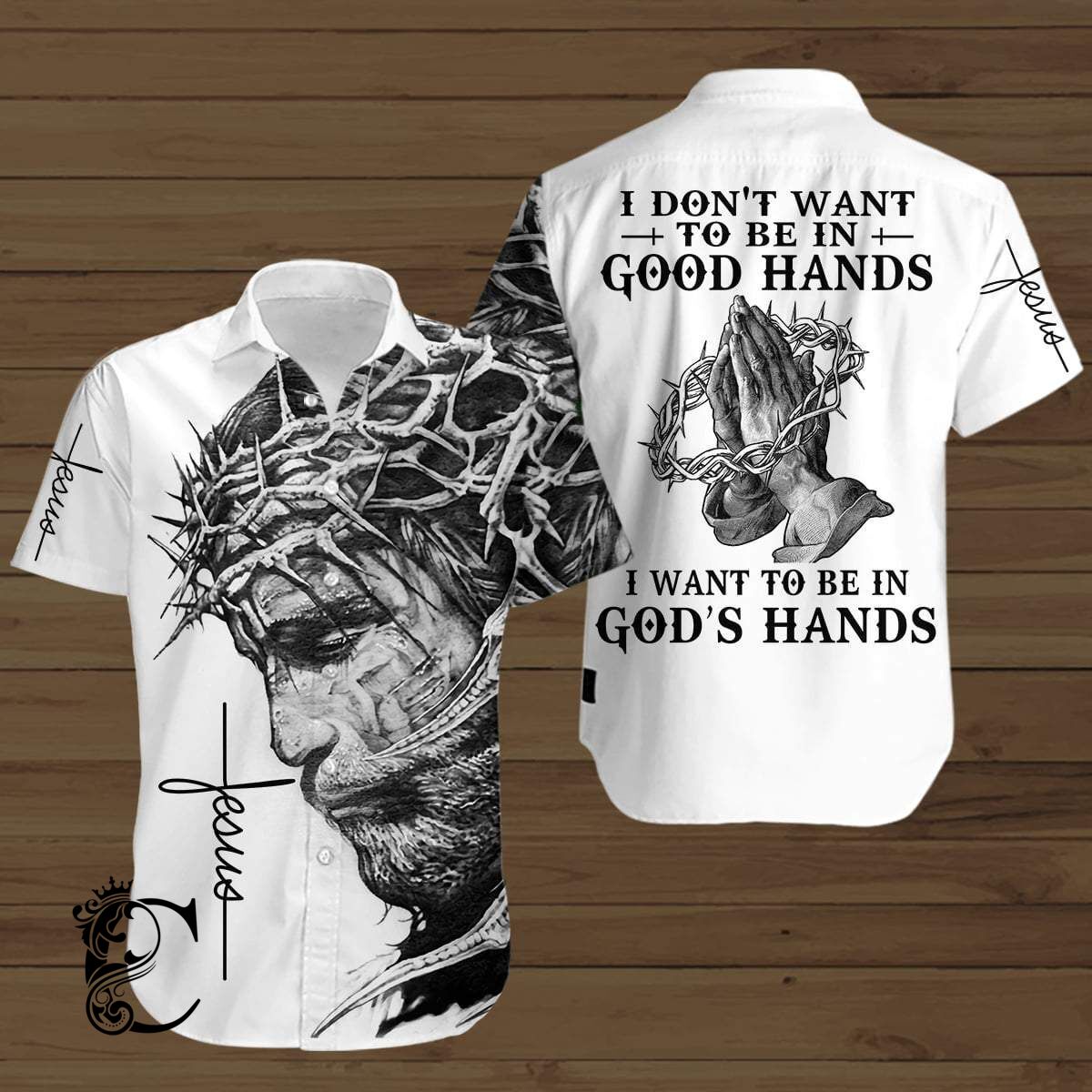 B&W I Want To Be In God’S Hands Unisex Hawaiian Shirts