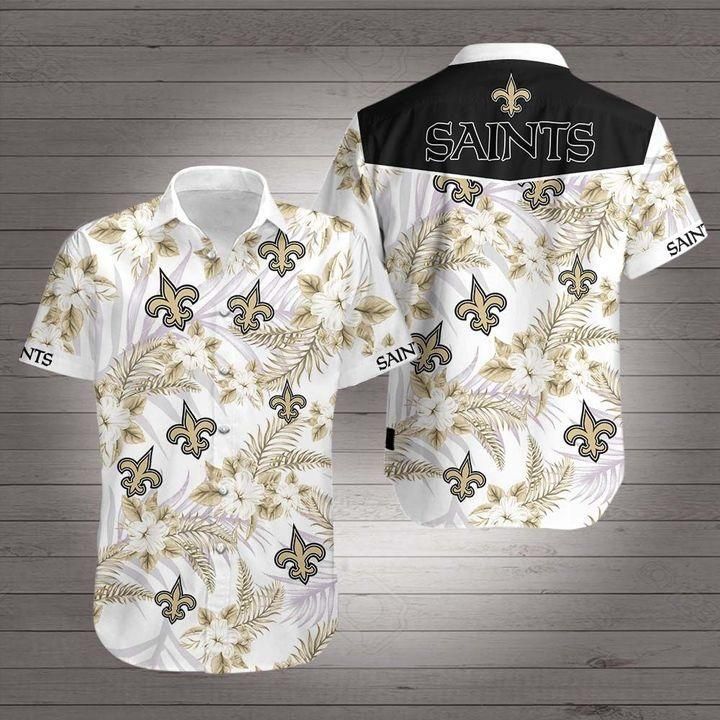 New orleans saints football floral Hawaiian Shirt White Men Women Beach Wear Short Sleeve Hawaii Shirt