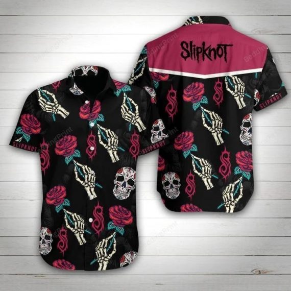 Gift For Husband Dad Slipknot Band Rose Skull Hawaii Shirt Ha95574