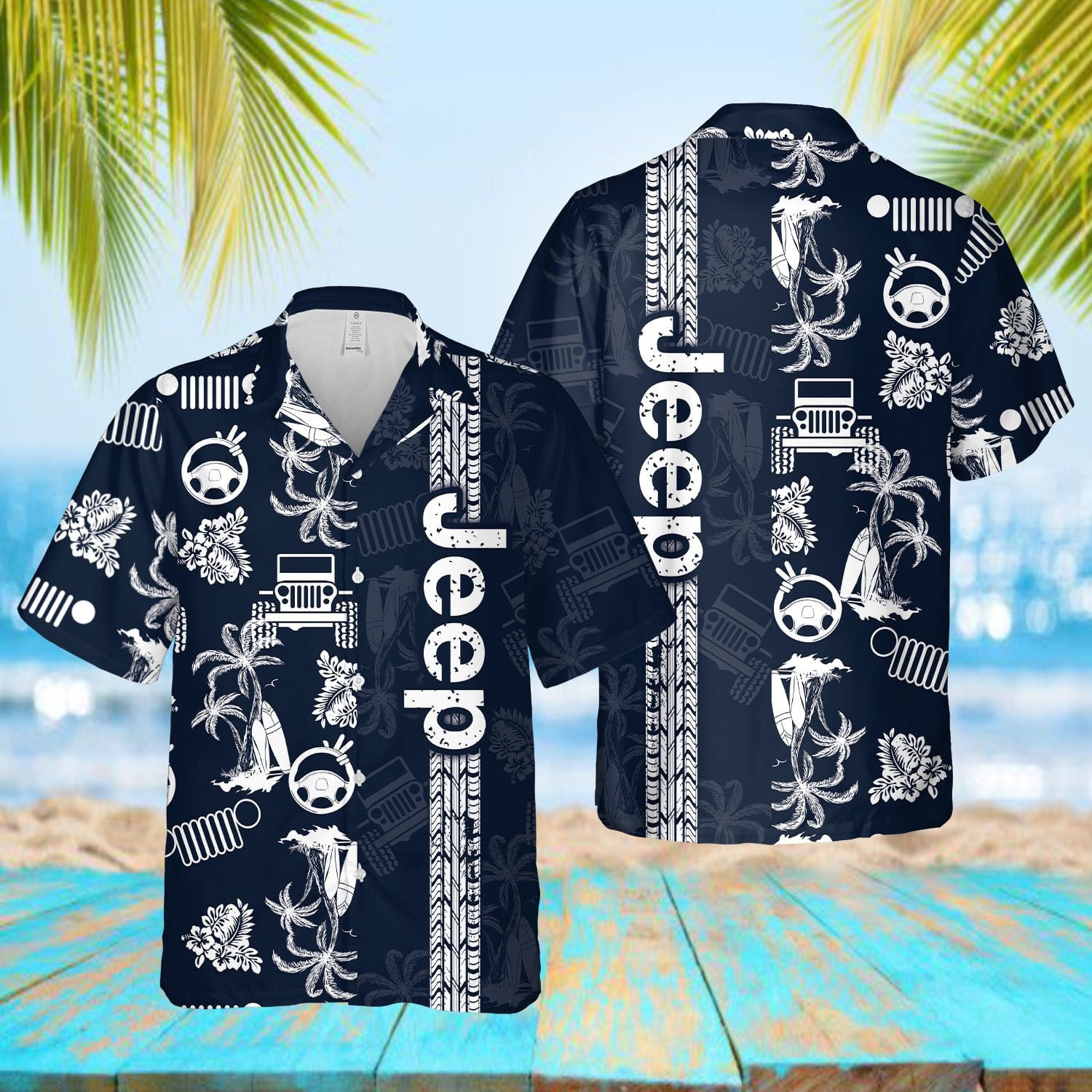 Hawaii Aloha Shirts Jeep Black And White Palm Ha59527