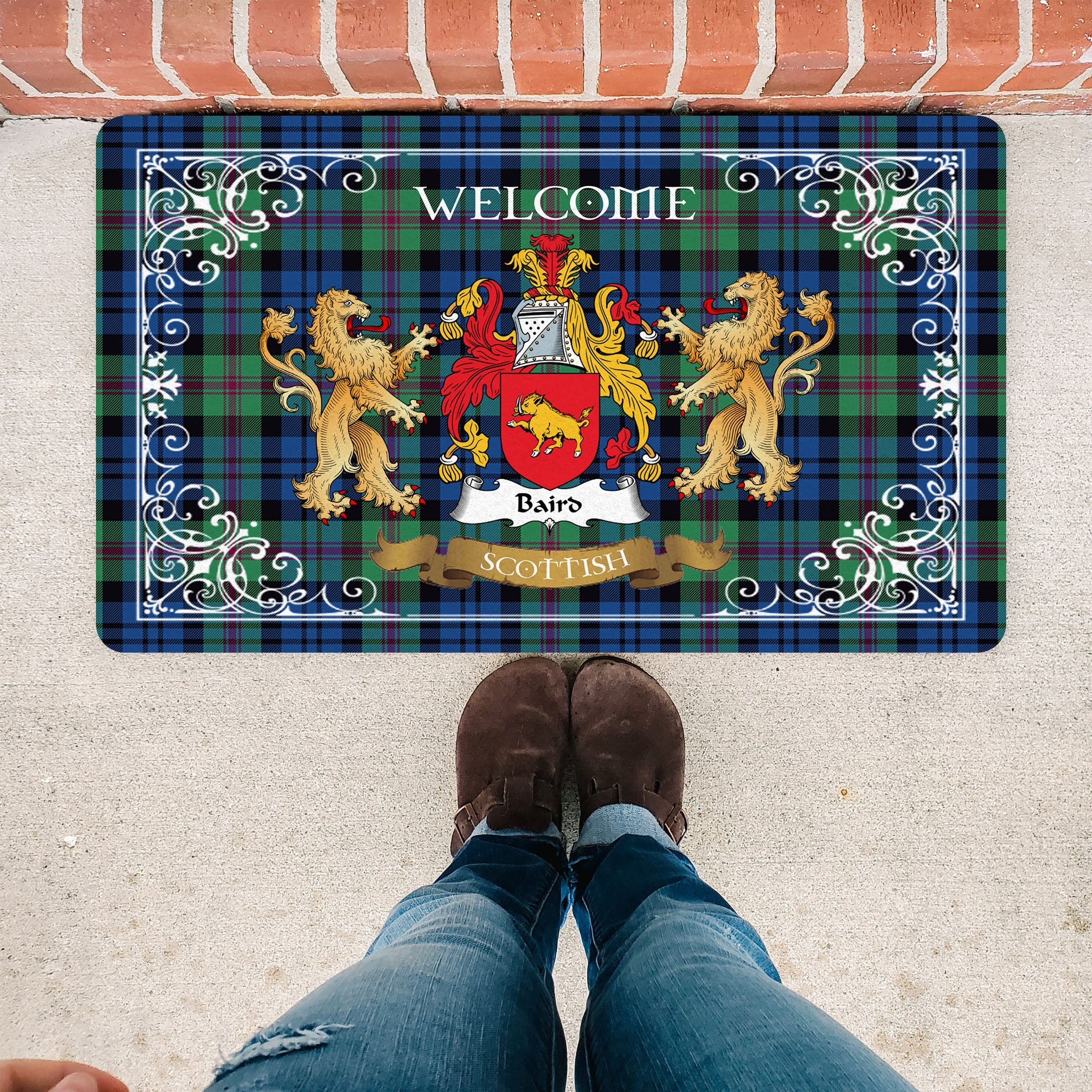 Scotstee Shop Tartan Door Mat The Family Baird Ancient Scottish Plaid Doormat, Welcome Mat, Christmas Door Mat