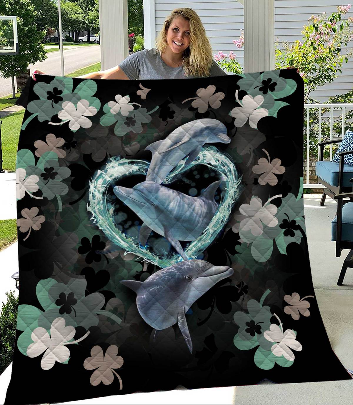 Happy St Patrick’s Day Dolphin Quilt Blanket Gift For Patrick’s Day Family Gift Friend Gift Home Decor Bedding Couch Sofa Soft And Comfy Cozy